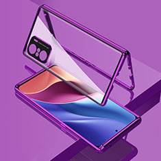 Luxury Aluminum Metal Frame Mirror Cover Case 360 Degrees for Xiaomi Redmi K40 Pro 5G Purple