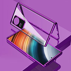 Luxury Aluminum Metal Frame Mirror Cover Case 360 Degrees for Xiaomi Redmi K40S 5G Purple