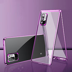 Luxury Aluminum Metal Frame Mirror Cover Case 360 Degrees for Xiaomi Redmi Note 10T 5G Purple