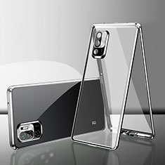 Luxury Aluminum Metal Frame Mirror Cover Case 360 Degrees for Xiaomi Redmi Note 10T 5G Silver