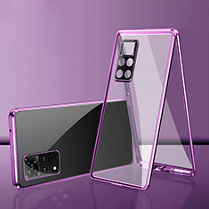 Luxury Aluminum Metal Frame Mirror Cover Case 360 Degrees for Xiaomi Redmi Note 11 4G (2022) Purple