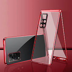 Luxury Aluminum Metal Frame Mirror Cover Case 360 Degrees for Xiaomi Redmi Note 11S 4G Red