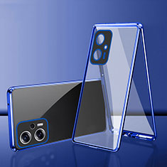 Luxury Aluminum Metal Frame Mirror Cover Case 360 Degrees for Xiaomi Redmi Note 11T Pro 5G Blue