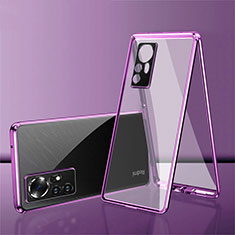 Luxury Aluminum Metal Frame Mirror Cover Case 360 Degrees for Xiaomi Redmi Note 12S Purple