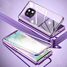 Luxury Aluminum Metal Frame Mirror Cover Case 360 Degrees for Xiaomi Redmi Note 9 5G Purple