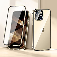 Luxury Aluminum Metal Frame Mirror Cover Case 360 Degrees LK1 for Apple iPhone 15 Gold