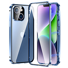 Luxury Aluminum Metal Frame Mirror Cover Case 360 Degrees LK2 for Apple iPhone 13 Blue