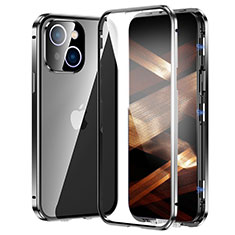 Luxury Aluminum Metal Frame Mirror Cover Case 360 Degrees LK2 for Apple iPhone 15 Black