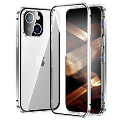 Luxury Aluminum Metal Frame Mirror Cover Case 360 Degrees LK2 for Apple iPhone 15 Plus Silver