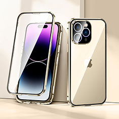 Luxury Aluminum Metal Frame Mirror Cover Case 360 Degrees LK2 for Apple iPhone 15 Pro Gold