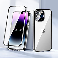 Luxury Aluminum Metal Frame Mirror Cover Case 360 Degrees LK2 for Apple iPhone 15 Pro Max Silver