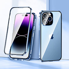 Luxury Aluminum Metal Frame Mirror Cover Case 360 Degrees LK2 for Apple iPhone 16 Pro Max Blue