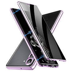 Luxury Aluminum Metal Frame Mirror Cover Case 360 Degrees LK2 for Samsung Galaxy S24 5G Purple