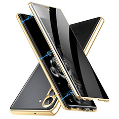 Luxury Aluminum Metal Frame Mirror Cover Case 360 Degrees LK2 for Samsung Galaxy S25 5G Gold