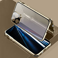 Luxury Aluminum Metal Frame Mirror Cover Case 360 Degrees LK3 for Apple iPhone 13 Pro Gold