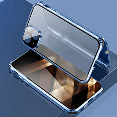 Luxury Aluminum Metal Frame Mirror Cover Case 360 Degrees LK3 for Apple iPhone 15 Blue