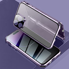 Luxury Aluminum Metal Frame Mirror Cover Case 360 Degrees LK3 for Apple iPhone 15 Pro Max Purple