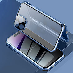 Luxury Aluminum Metal Frame Mirror Cover Case 360 Degrees LK3 for Apple iPhone 16 Pro Max Blue