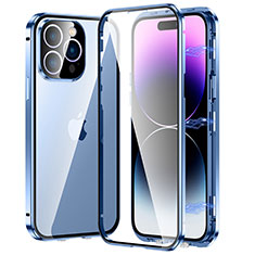Luxury Aluminum Metal Frame Mirror Cover Case 360 Degrees LO1 for Apple iPhone 14 Pro Max Blue