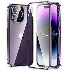 Luxury Aluminum Metal Frame Mirror Cover Case 360 Degrees LO1 for Apple iPhone 16 Pro Max Purple