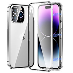 Luxury Aluminum Metal Frame Mirror Cover Case 360 Degrees LO1 for Apple iPhone 16 Pro Max Silver