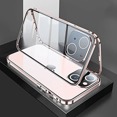 Luxury Aluminum Metal Frame Mirror Cover Case 360 Degrees M01 for Apple iPhone 14 Plus Rose Gold