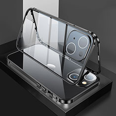 Luxury Aluminum Metal Frame Mirror Cover Case 360 Degrees M01 for Apple iPhone 15 Black