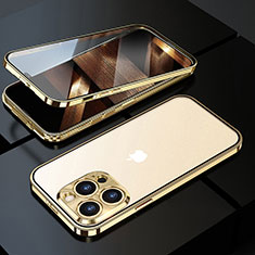 Luxury Aluminum Metal Frame Mirror Cover Case 360 Degrees M01 for Apple iPhone 16 Pro Max Gold