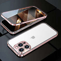 Luxury Aluminum Metal Frame Mirror Cover Case 360 Degrees M01 for Apple iPhone 16 Pro Max Rose Gold