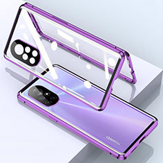 Luxury Aluminum Metal Frame Mirror Cover Case 360 Degrees M01 for Huawei Nova 8 Pro 5G Purple
