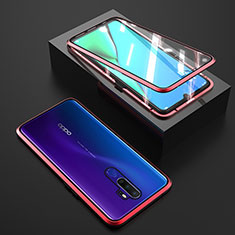 Luxury Aluminum Metal Frame Mirror Cover Case 360 Degrees M01 for Oppo A11X Red