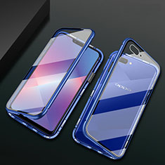 Luxury Aluminum Metal Frame Mirror Cover Case 360 Degrees M01 for Oppo AX5 Blue