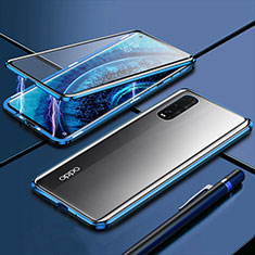 Luxury Aluminum Metal Frame Mirror Cover Case 360 Degrees M01 for Oppo Find X2 Blue