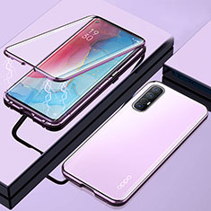 Luxury Aluminum Metal Frame Mirror Cover Case 360 Degrees M01 for Oppo Reno3 Pro Purple