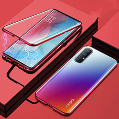 Luxury Aluminum Metal Frame Mirror Cover Case 360 Degrees M01 for Oppo Reno3 Pro Red