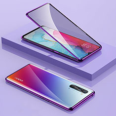 Luxury Aluminum Metal Frame Mirror Cover Case 360 Degrees M01 for Oppo Reno3 Purple