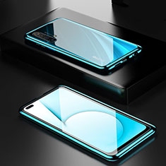 Luxury Aluminum Metal Frame Mirror Cover Case 360 Degrees M01 for Realme X50t 5G Cyan