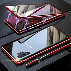 Luxury Aluminum Metal Frame Mirror Cover Case 360 Degrees M01 for Samsung Galaxy Note 10 Plus Red