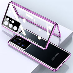 Luxury Aluminum Metal Frame Mirror Cover Case 360 Degrees M01 for Samsung Galaxy S23 Ultra 5G Purple