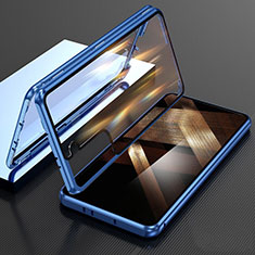 Luxury Aluminum Metal Frame Mirror Cover Case 360 Degrees M01 for Samsung Galaxy S24 5G Blue