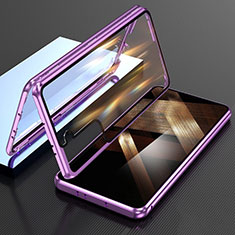 Luxury Aluminum Metal Frame Mirror Cover Case 360 Degrees M01 for Samsung Galaxy S24 5G Purple