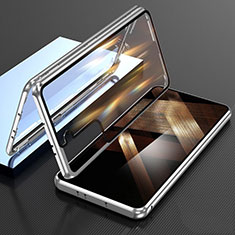 Luxury Aluminum Metal Frame Mirror Cover Case 360 Degrees M01 for Samsung Galaxy S24 5G Silver