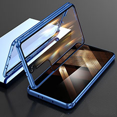 Luxury Aluminum Metal Frame Mirror Cover Case 360 Degrees M01 for Samsung Galaxy S25 5G Blue