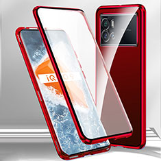 Luxury Aluminum Metal Frame Mirror Cover Case 360 Degrees M01 for Vivo iQOO 9 Pro 5G Red