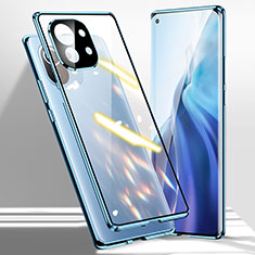 Luxury Aluminum Metal Frame Mirror Cover Case 360 Degrees M01 for Xiaomi Mi 11 Lite 5G Blue