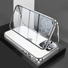 Luxury Aluminum Metal Frame Mirror Cover Case 360 Degrees M02 for Apple iPhone 14 Pro Max Silver