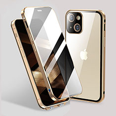 Luxury Aluminum Metal Frame Mirror Cover Case 360 Degrees M02 for Apple iPhone 15 Gold