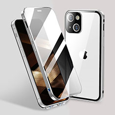 Luxury Aluminum Metal Frame Mirror Cover Case 360 Degrees M02 for Apple iPhone 15 Plus Silver