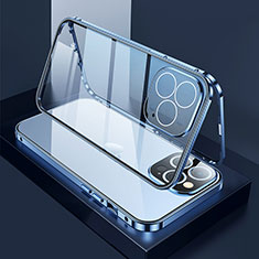 Luxury Aluminum Metal Frame Mirror Cover Case 360 Degrees M02 for Apple iPhone 15 Pro Blue