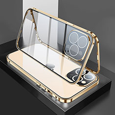 Luxury Aluminum Metal Frame Mirror Cover Case 360 Degrees M02 for Apple iPhone 15 Pro Gold